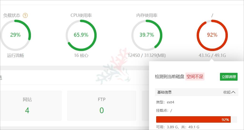 宝塔服务器磁盘爆满？检测到当前磁盘超过80%/90%如何清理-安鹿轩